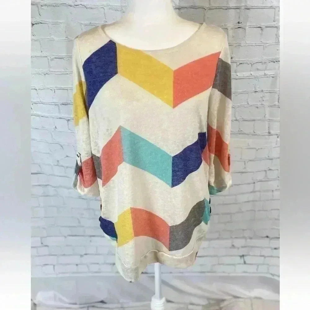 FLAMINGO URBAN Fashion Break Stripe Adjustable 3/4 Sleeve Scoop Woman’s‎ Size M